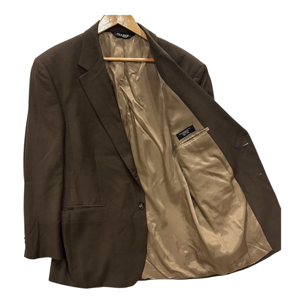 Jos A Bank Mens 46L 100% Wool Solid Brown Two Button Blazer Sport Coat Jacket